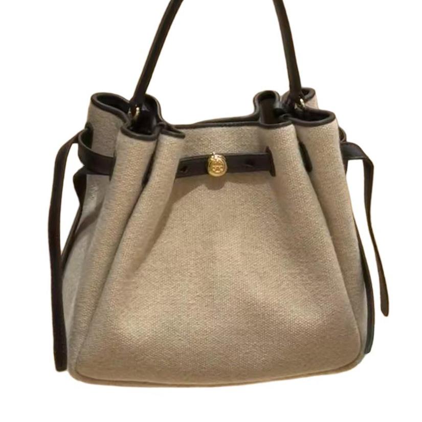 Tory Burch Romy Classic Logo Wool Bucket Bag Women Bags Beige 169276-250