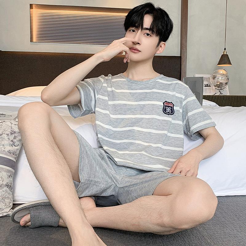 Летние трикотажные хлопковые мужские пижамные комплекты с короткими рукавами, мужской пижамный комплект с буквами, пижама для мужчин, одежда для сна, костюм для домашней одежды