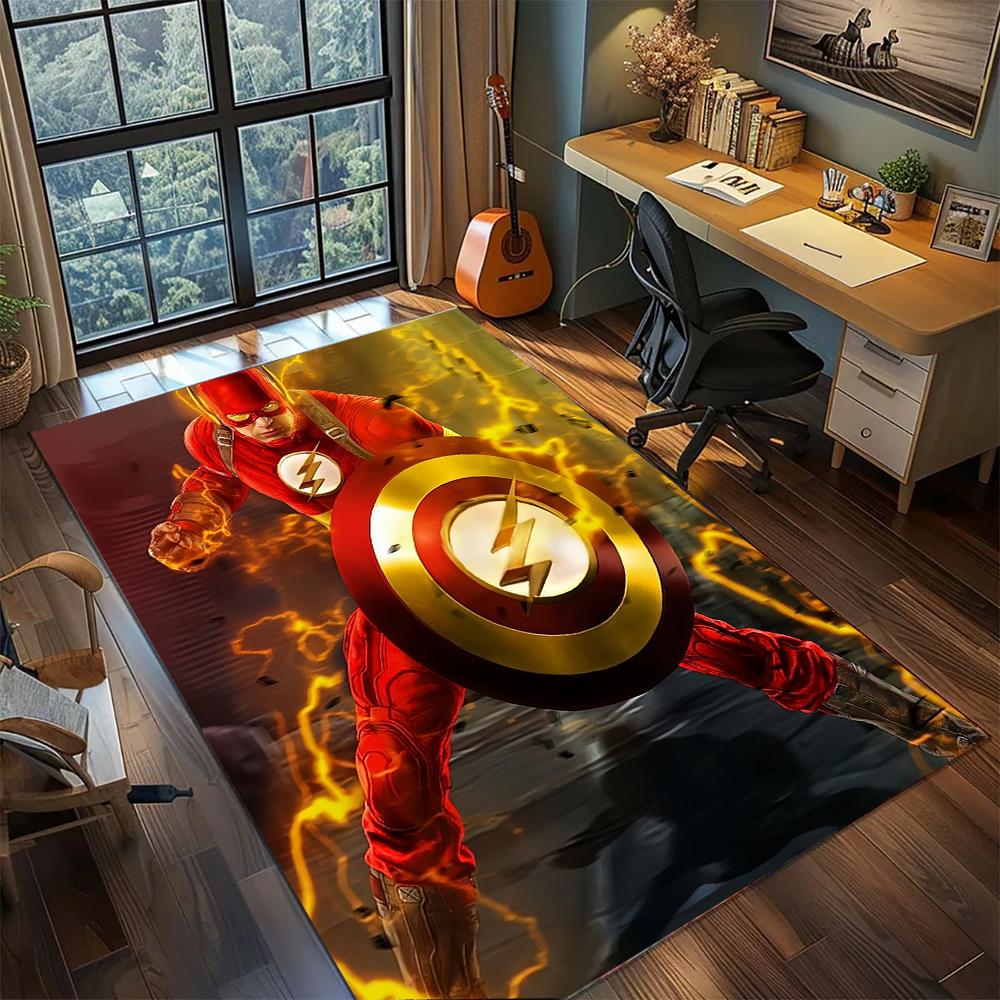The Flash Lightning Bolt Logo Superhero Cool Rug Carpet Large Area Rug Non Slip Washable Floor Mat Gamer Room Bedroom Home Decor