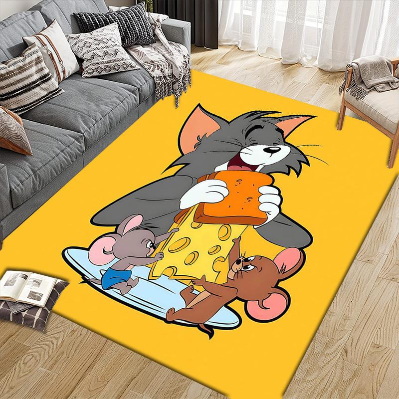 Tom and Jerry2 Flannel Pattern Square Carpet,Area Rug,Carpet Rug for Living Room Bedroom Sofa Playroom Decor,Non-slip Floor Mat