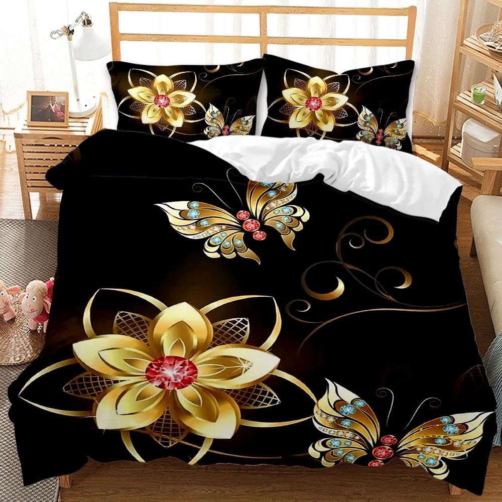 Комплект постельного белья Golden Butterfly Duvet Cover Set Exotic Luxury Style Комплект постельного белья для взрослых девочек Butterfly Queen King Size Полиэстеровый чехол-одеяло