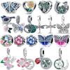 925 Copper Dragonfly Butterfly Flowers Ladybug Four Leaf Clover Tree Love Spring Beads Fit Pantaro Charms Bracelet DIY Zircon