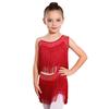 Girls Tassel Latin Dance Dress Asymmetrical Fringe Shiny Rhinestones Cutout Stage Performance Costume