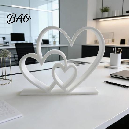 Romantic Desktop Decoration Double Heart Figurine, 3D Printed Love Decor for Valentine's to Connection Statue Day, Anniversary Gift Couples, Cute Home