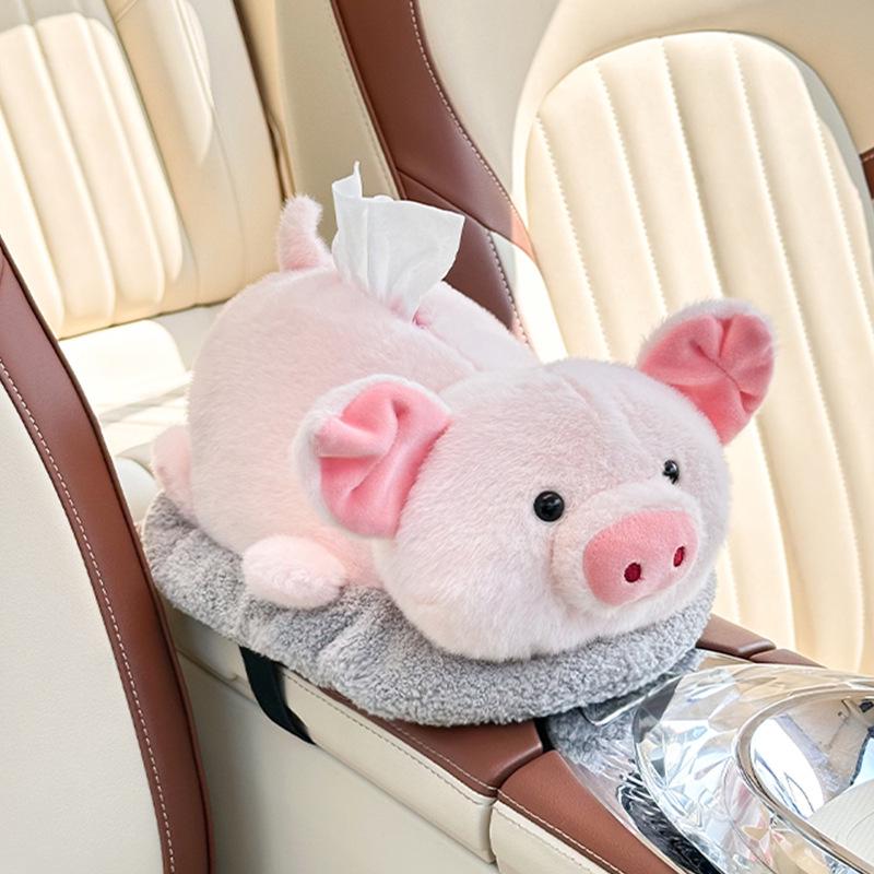 Plush Cartoon Car Tissue Box with Bamboo Charcoal for Deodorizing - Creative Armrest Doll Décor.