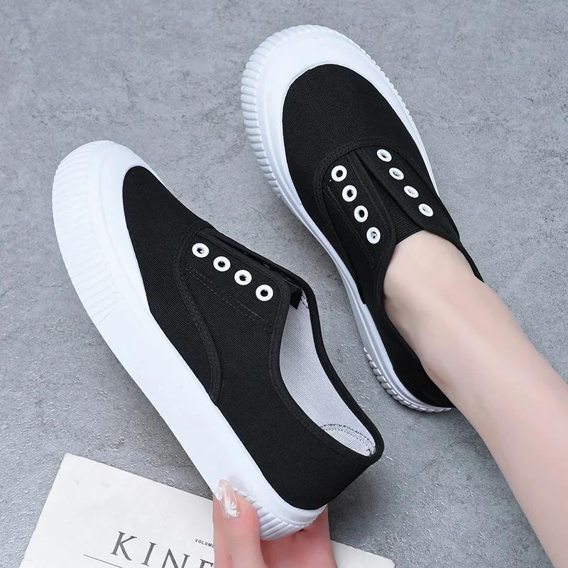 Мода 2024 Лето Новые Парусиновые Туфли Женские Туфли На Плоской Подошве Дышащий Верх Многоцветный Дополнительный Женский Обувь 35-40