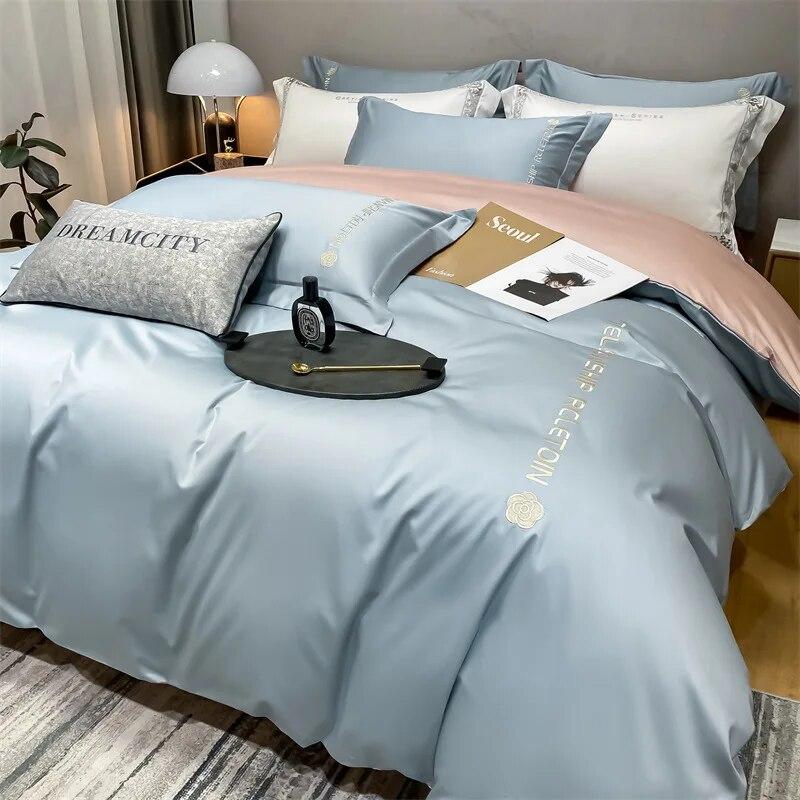 3/4 Pcs Comforter Bedding Sets Summer Luxury Machine Washable Quilt Cover Embroidered Smooth Sleeping Queen King Sheets Bed