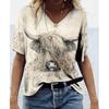 Women's T Shirt Tee Cow Patchwork Print Home Casual Daily Vintage Ethnic Short Sleeve V Neck Beige Summer