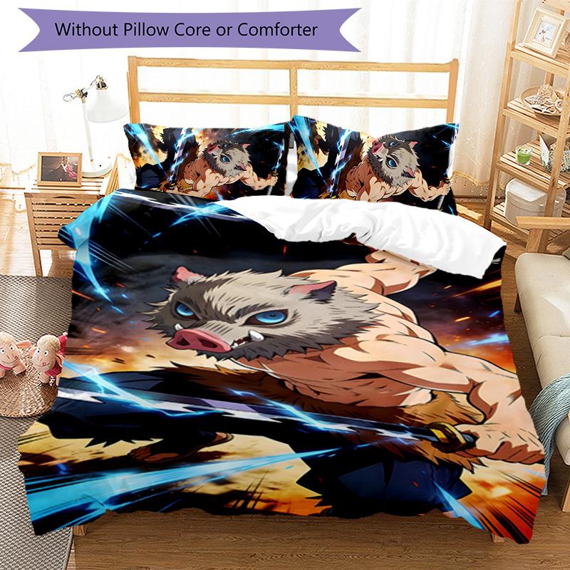 3pcs Hashibira Inosuke1 Design Cover Set - HD Printed Bedding with 1 Cover and 2 Pillowcases - Perfect for Home and Dorm Decor