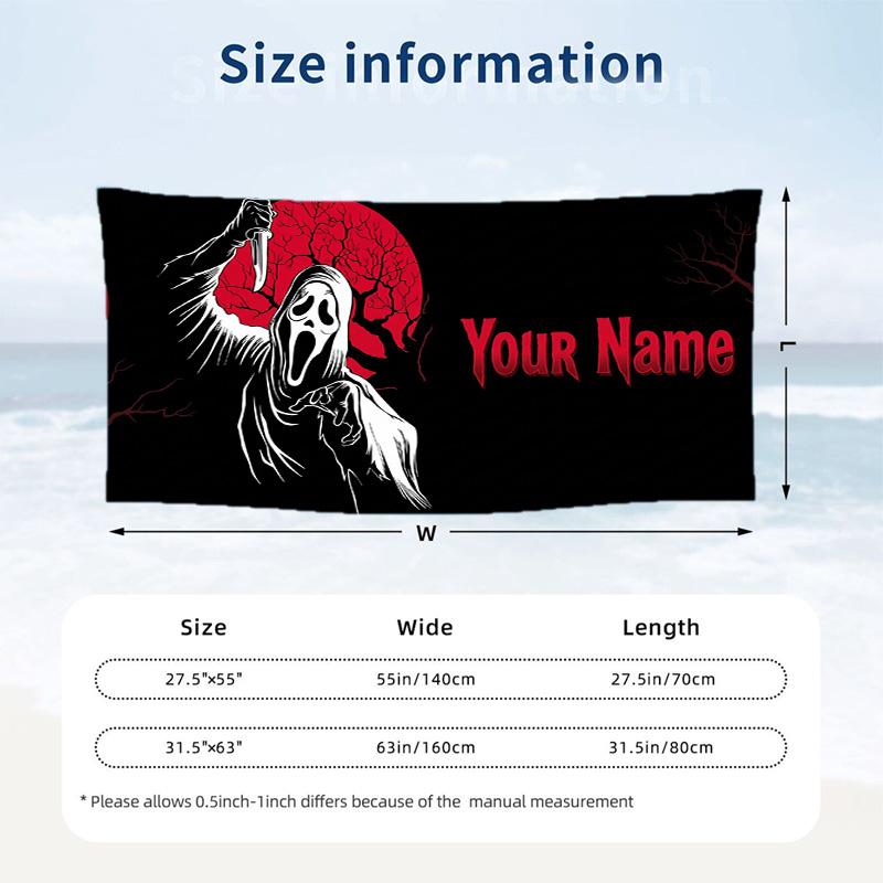 Custom Text Beach Towel, Soft Absorbent Swimming Multi-use TowelScream Ghostface