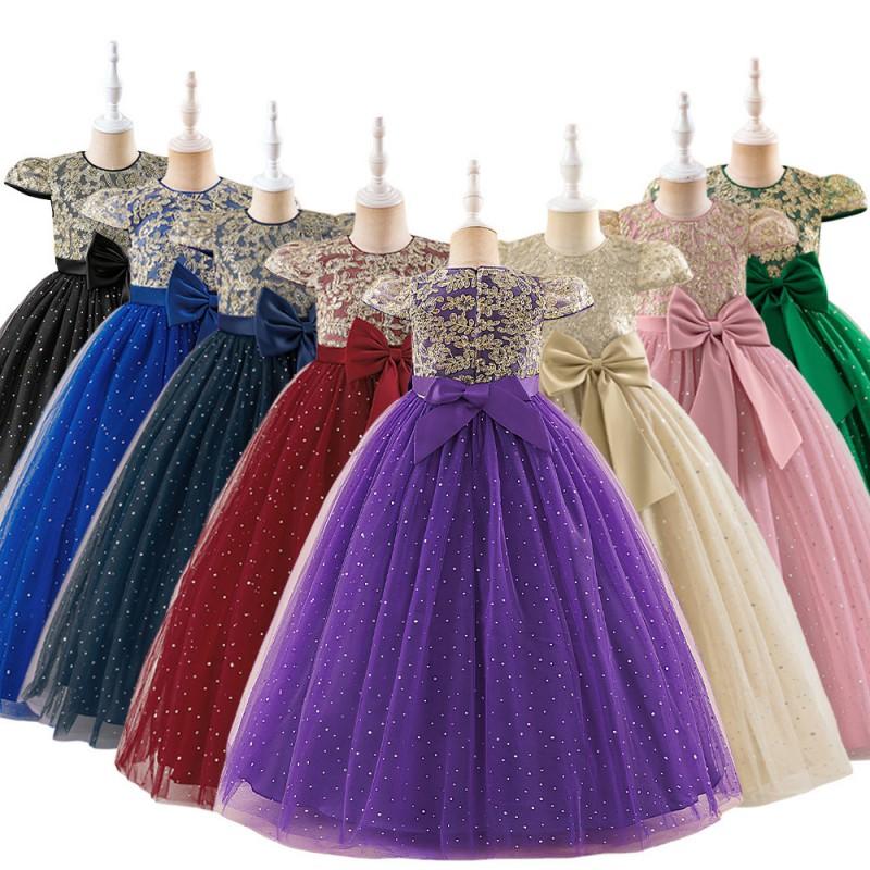 2026 Girls Princess Tulle Party Dress Embroidered Long Skirt Kids Wedding Events