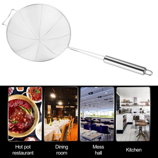 Stainless Steel Colander Easy To Clean Spiral Mesh Skimmer Spoon Anti-scalding Long Handle Strainer for Home