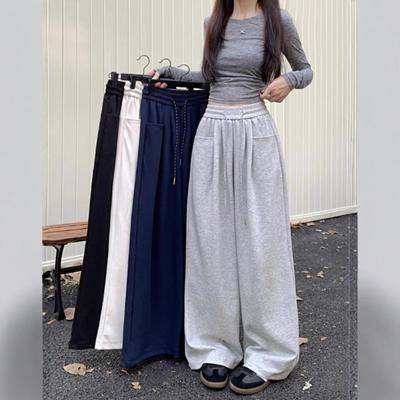 Женские спортивные брюки Plus Velvet с высокой талией и широкими штанинами 2024 года — повседневный стиль осень/зима с драпировкой