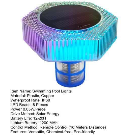 Солнечный ионизатор для бассейна с RGB-подсветкой, минеральный редуктор хлора, светодиодный свет, освещение для бассейна для снижения химических веществ