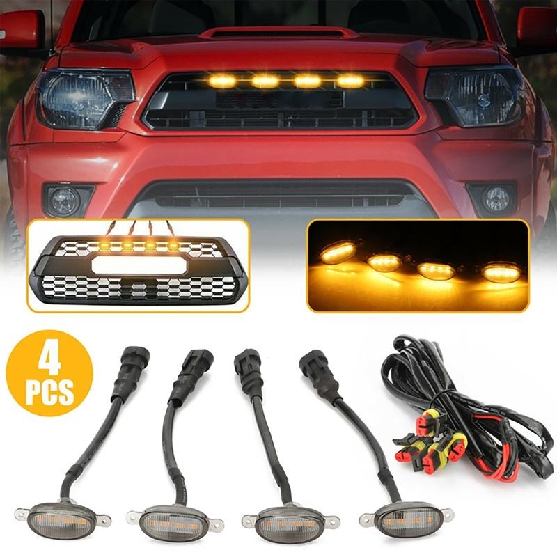 4Pcs Universal Car LED Front Grille Light Smoked Amber White Modification Lights For Off Road Trunk SUV Ford Toyota