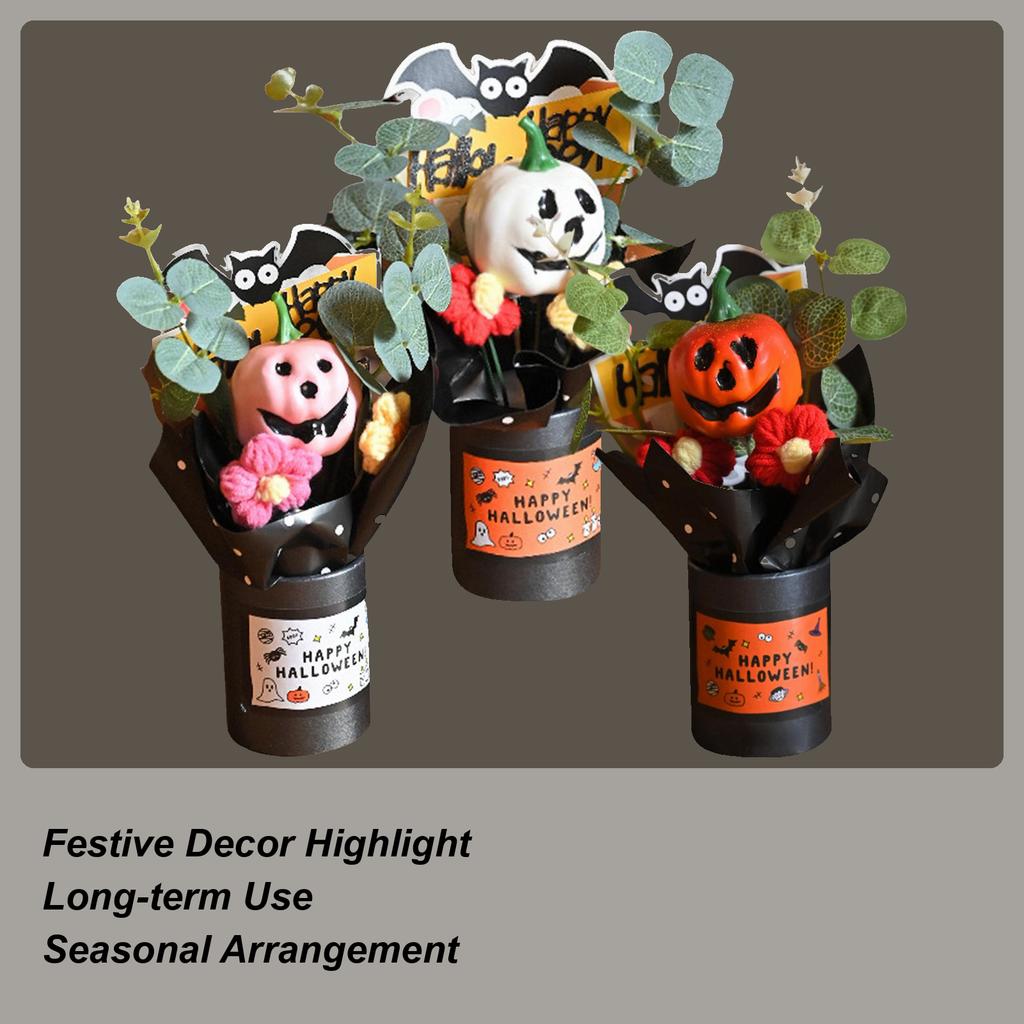 Halloween Artificial Pumpkin Bouquet Fake Flower With Eucalyptus Leaves Mini Bouquets Party Gifts Artificial Flowers Decoration