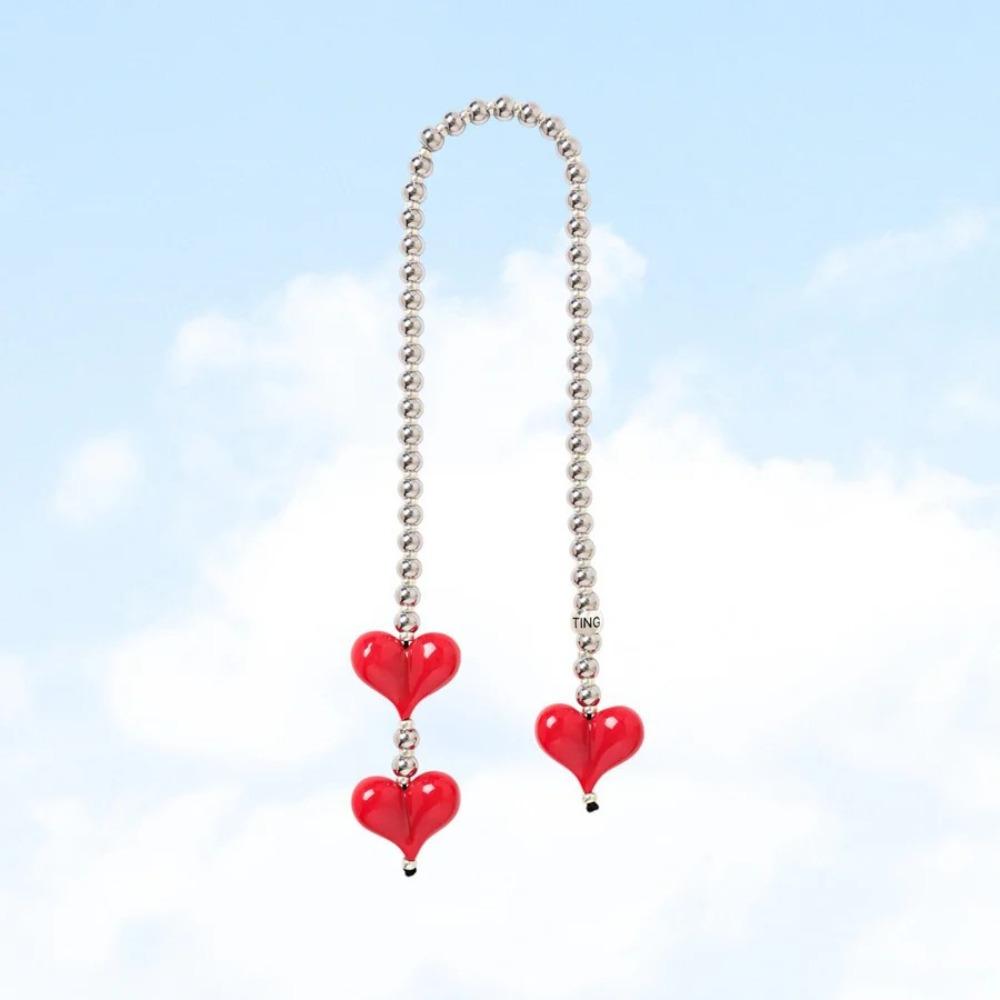 Yellow Duck Double Love Bag Pendant Y2K Charm Beads Keyring Big Size Heart Keychain Woman Lady