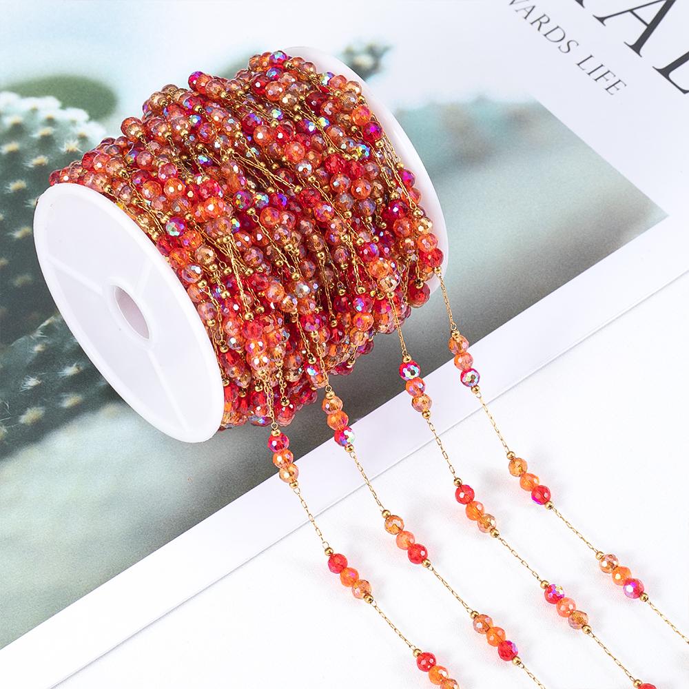 1Meter Stainless Steel Crystal Beading Chain Iridescence Transparent Beaded Body Chains for DIY Necklace Bracelet Jewelry Making