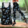 Prominent Blue Flowers Print Yoga Outfit for Women Fashion Workout Leggings Fitness Sports Casual Yoga Set Sports Suit