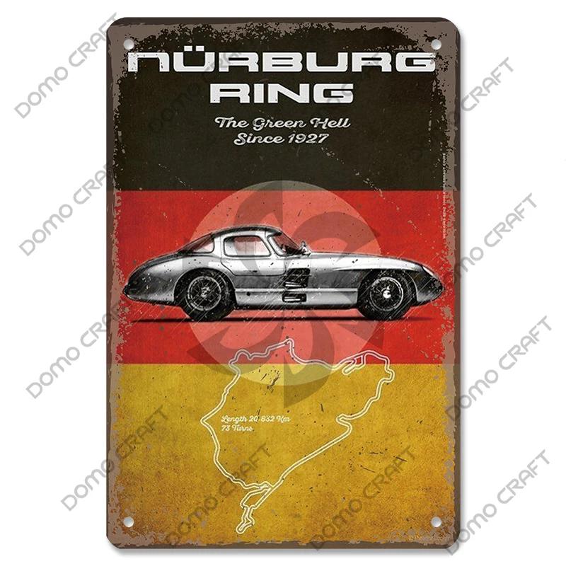 Racing Car Plaque Metal Tin Sign F1 Racetrack Vintage Poster Wall Art Decor for Garage Racing Club Home Wall Decoration