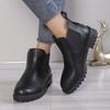Fashion Women's Casual Chelsea Ankle Boots Round Toe Black PU Leather Short Boots Woman Comfort Low Heels Slip On Botas De Mujer 2024