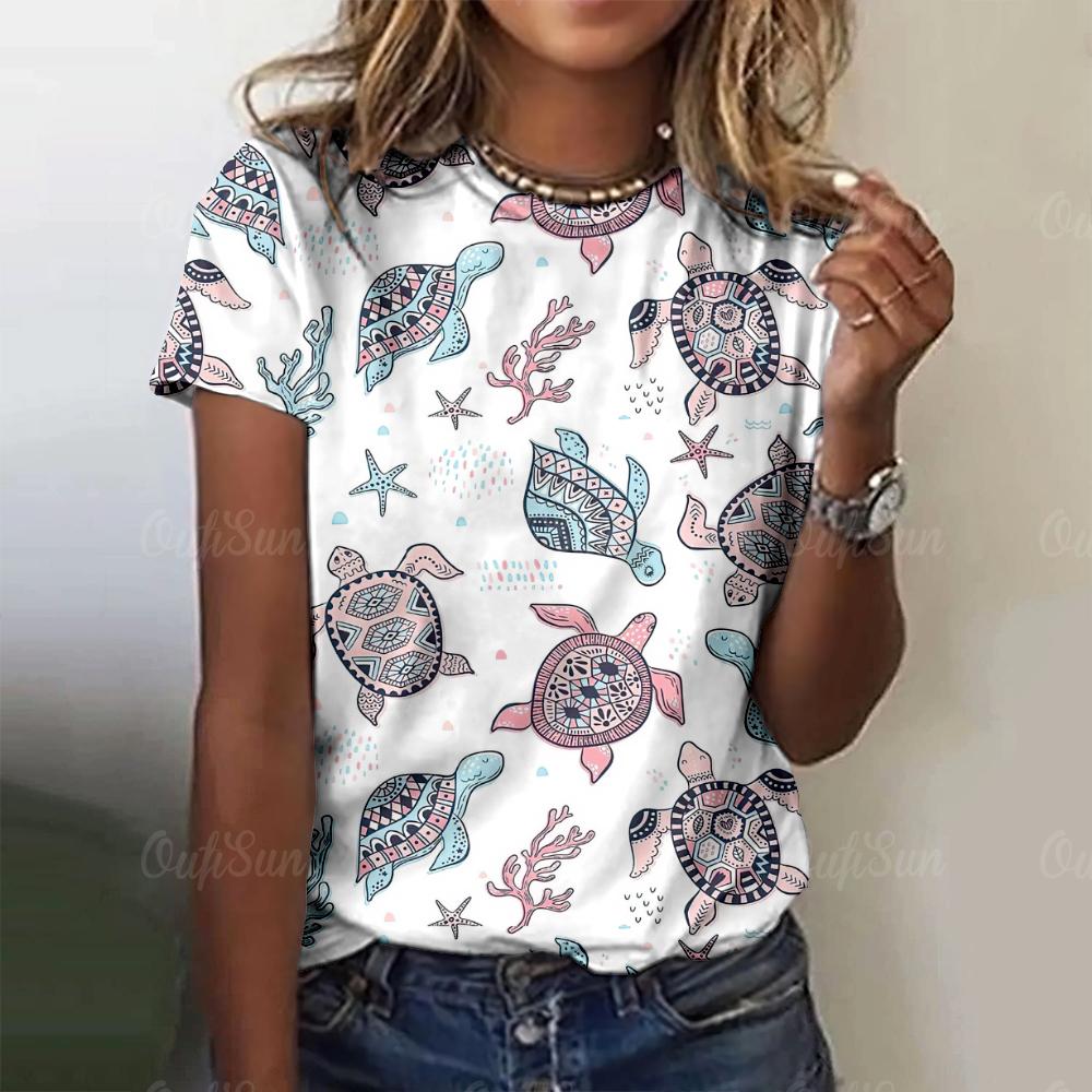 Футболки с принтом морских животных и рисунком морской черепахи и медузы, повседневные женские футболки, модные футболки с короткими рукавами для женщин