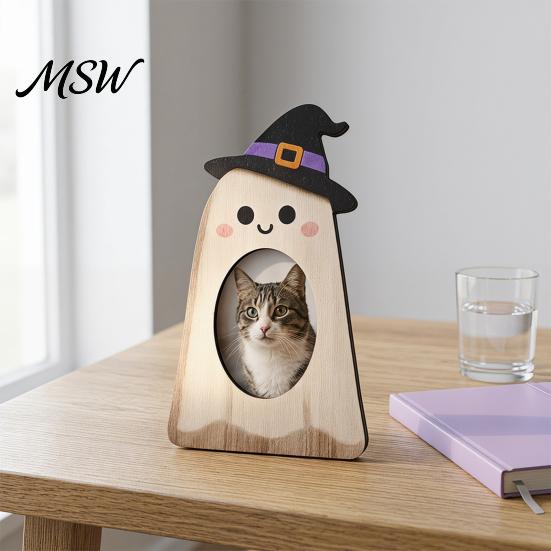 Thick Wooden Picture Board Halloween Photo Frame, Pumpkin/Ghost Frame for Wall Ghost Theme Home Ornament Hanging or Desktop Display, Personalized