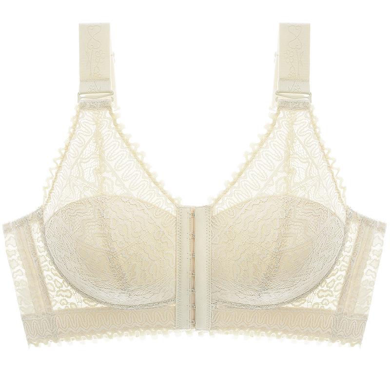 Нижнее белье с пуговицами спереди, красивое сзади, тонкий, со сборками, антипровисающий, регулируемый бюстгальтер для женщин больших размеров, без стальных колец