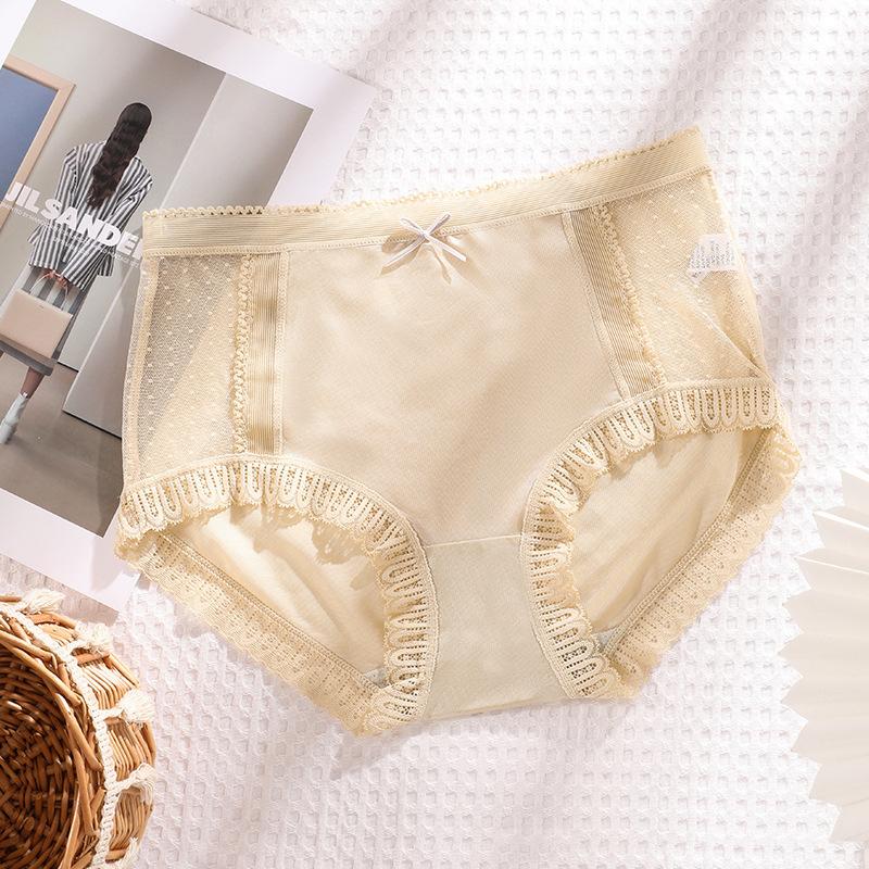 High Grade Ultra Smooth Satin and Lace Cut Out Sexy Women's Underwear Medium High Waisted Comfortable and Breathable Satin Briefs