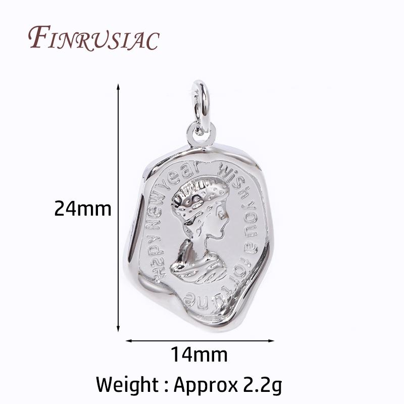 18K Gold Plated Elizabeth Queen Pendant Brass Metal Ancient Rome Coin Charms For DIY Jewelry Making Earring Necklace Accessories