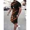 Men's Suit Casual Simple Pattern Printing T-shirt Hawaiian Casual Vacation T-shirt Two Piece Quick Drying Short Sleeved Men Set