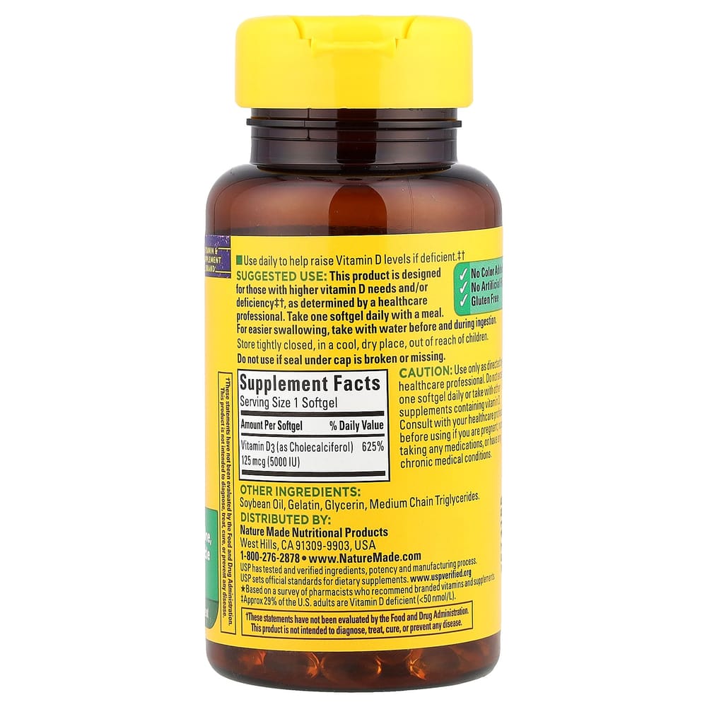 Nature Made D3 Extra Strength 125mcg (5000 IU) Softgels, 90 Count