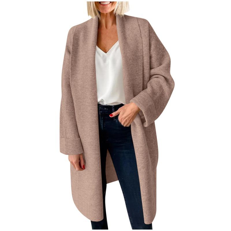 Autumn and Winter European and American Style Foreign Trade Temperament Elegant Long Collarless Cardigan Sweater Women's Coat