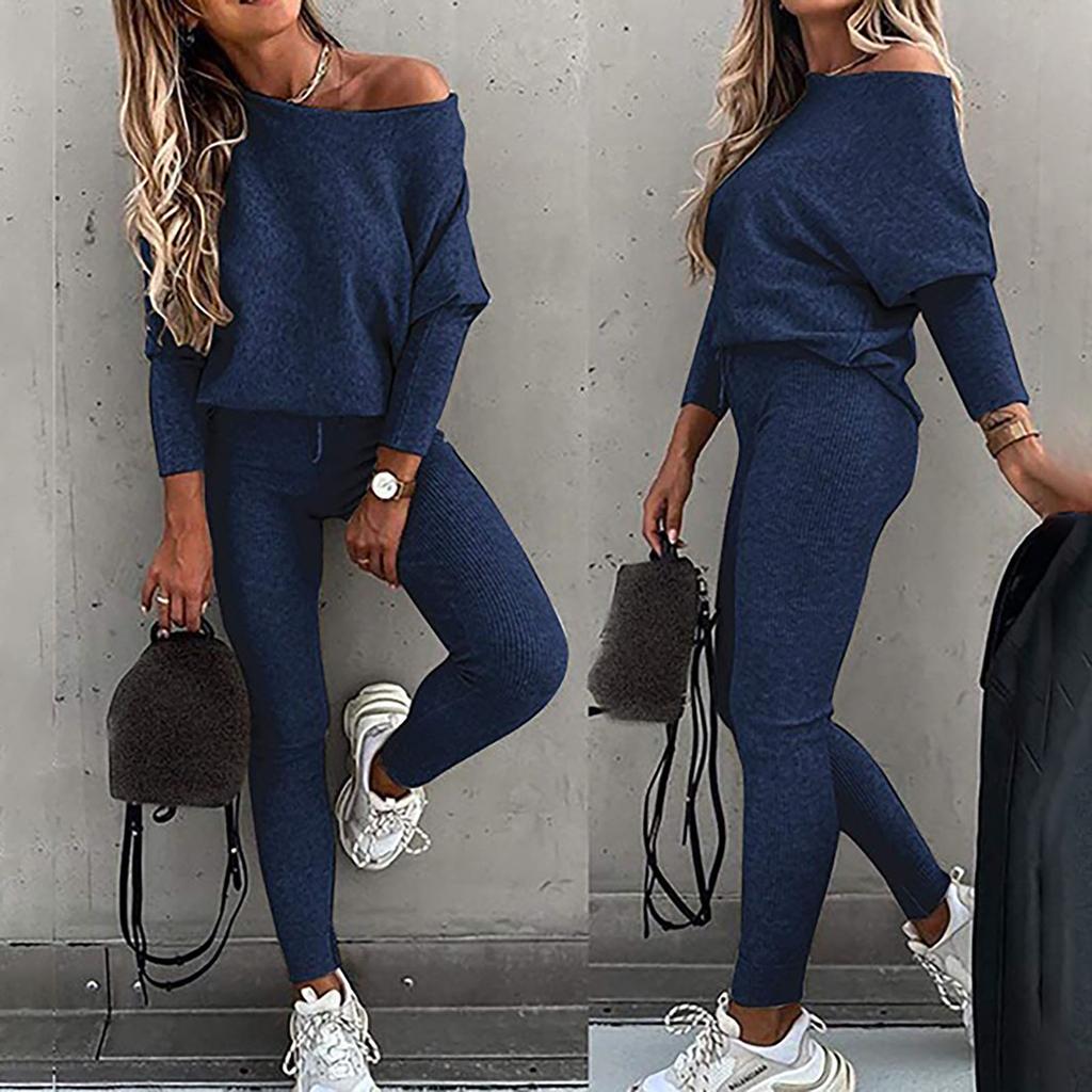 Женские однотонные спортивные костюмы, топы с длинными рукавами, брюки, костюм