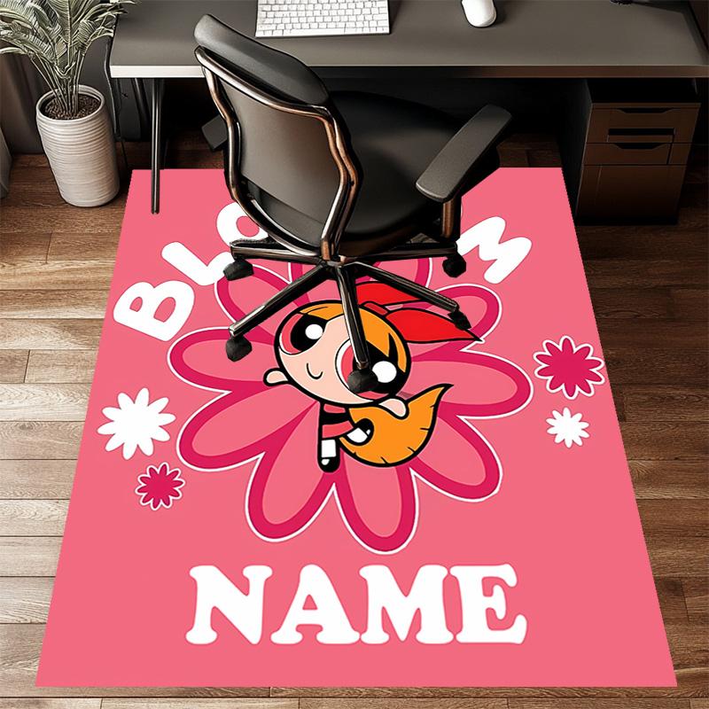 Custom The Powerpuff Girls Mat Personalized Name, Polyester Washable Indoor Entryway Rug, Gift for Christmas, Easter, Thanksgiving Day