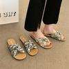 Retro Floral Soft and Gentle Outer Slippers Women Are Not Tired In Summer, Flat Feet One Word Sandals Women