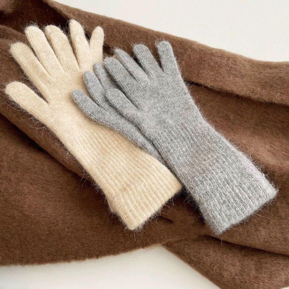 Solid Color Flannel Gloves Warm Full Finger Mittens Breathable Winter Women Gloves Daily Use