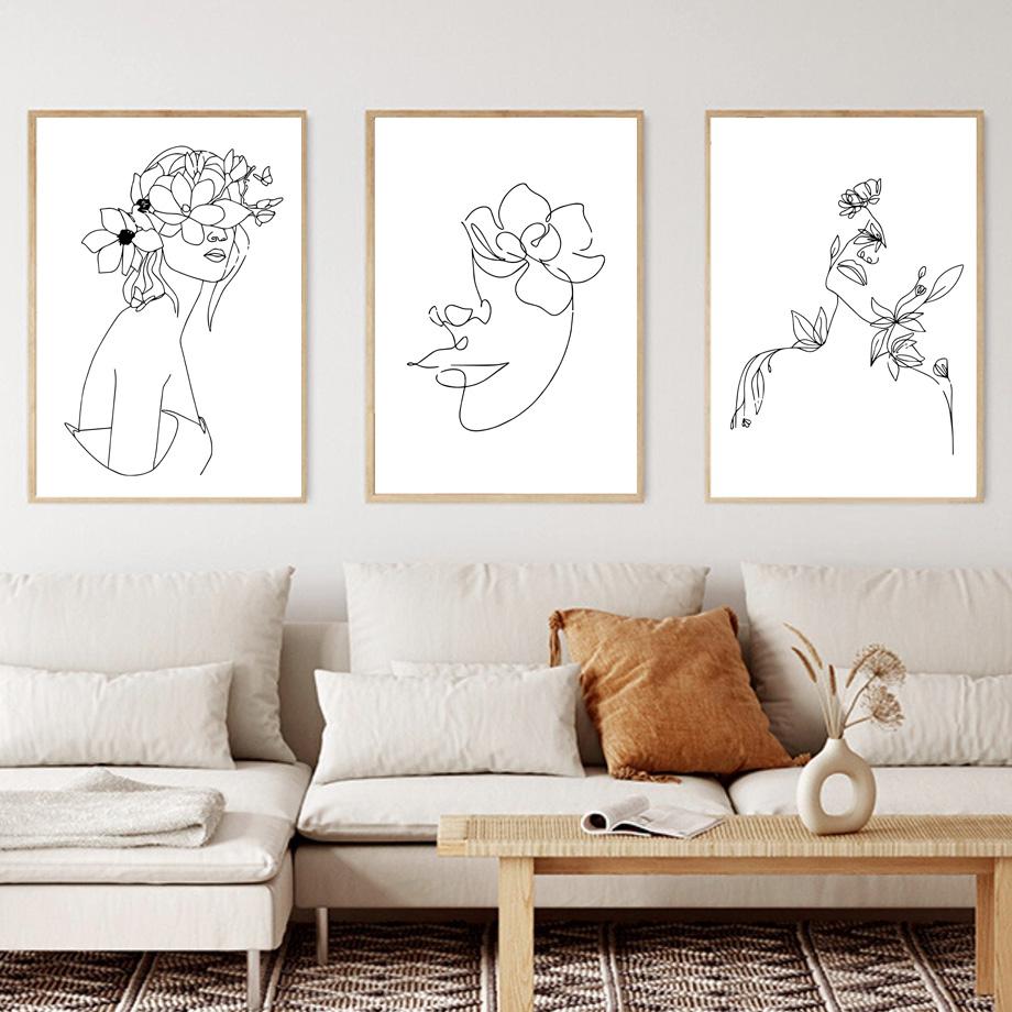 Woman Abstract Lines Minimalism Flower Lips Posters Prints Canvas Painting Nordic Wall Art Pictures Living Room Home Decor