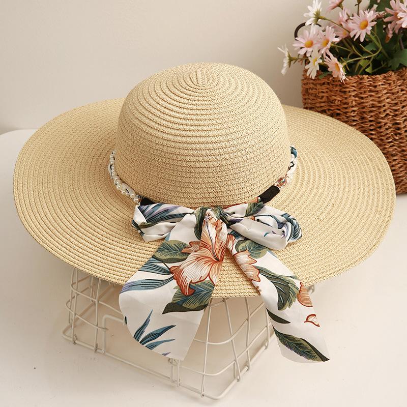 Seaside Resort Straw Hat Women's Big Brim Sun Protection Hat Foldable Bow Beach Hat UV Protection Hat Versatile Versatile