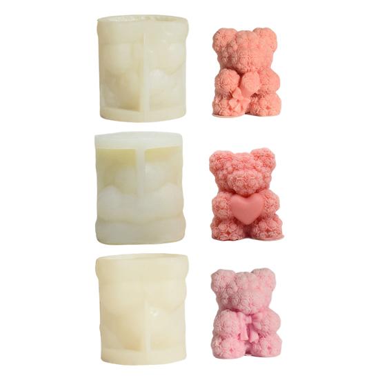 3D Rose Bear Mold Teddy Bear Candle Making Mold Flexible Silicone Casting Mold for DIY Handmade Soaps Candles Epoxy Resin Plaster Crafts