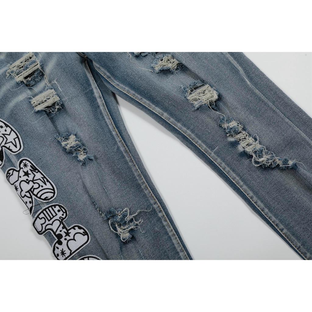 M45 Мужские и женские модные джинсы в американском стиле с тканевыми нашивками, дырками, вышивкой, повседневные и модные брюки для улицы