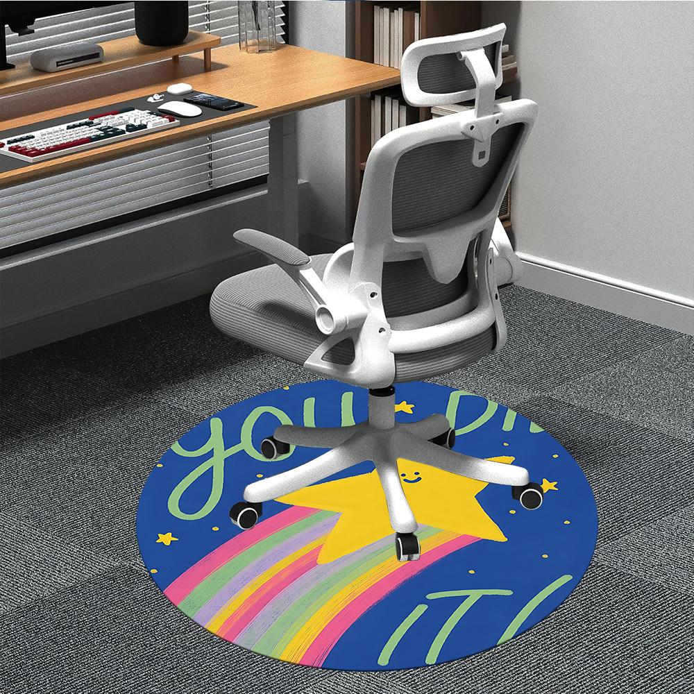 1pc Star Rainbow Office Round Area Rug, Indoor Mat Suitable For Office, Under Office Chairs Bedroom Living Room Home Decor, Room Deco