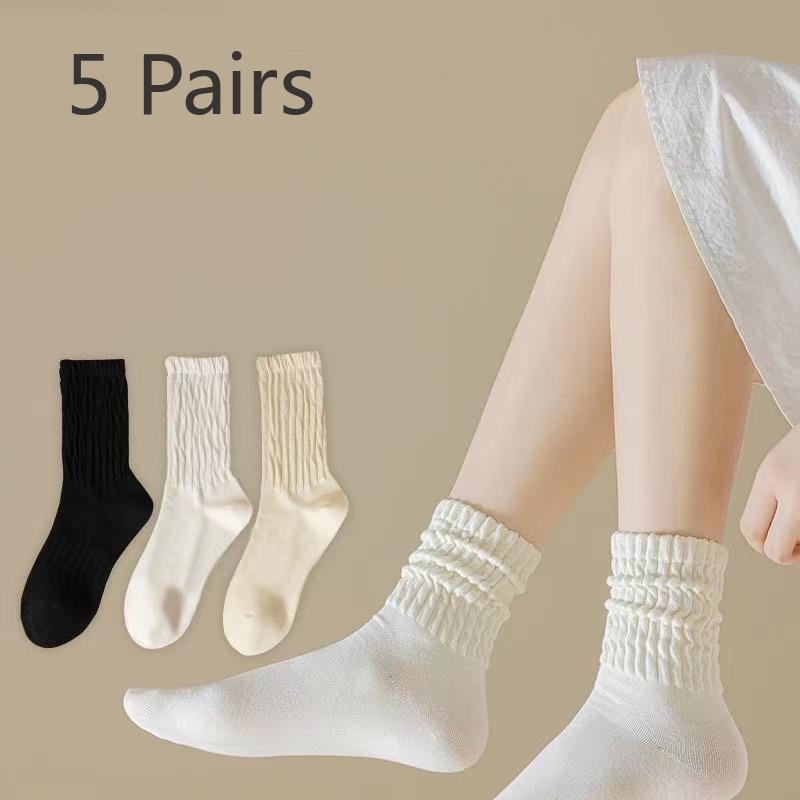 5 Pairs of Simple and Versatile Socks for Women, Antibacterial and Deodorizing Long Socks, Sports Sweat-absorbing White Cute Autumn Mid-length Socks