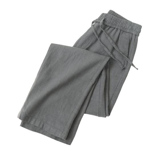 Men Long Pants Adjustable Drawstring Elastic Waist Casual Trousers with Pockets Solid Color Versatile Casual Wear