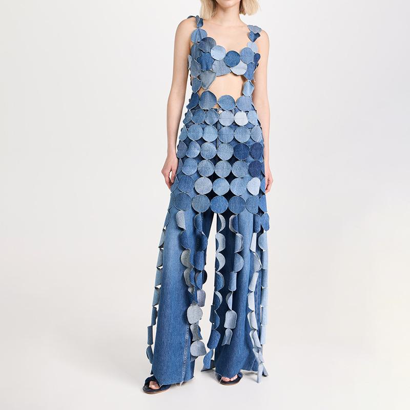 Spring 2025 Fashion: Sexy Blue Denim Tassel Suspender Dress for Women