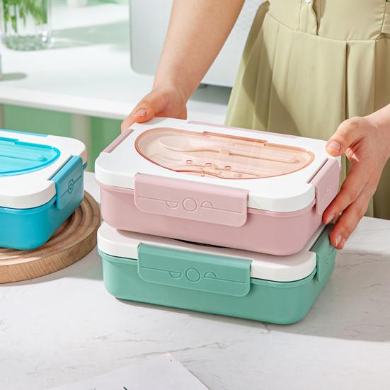 Ланч-бокс на 1350 мл с вилкой, ложкой, 5 отсеками, коробка для соуса, микроволновая печь, безопасный для пищевых продуктов, школьники, контейнер для еды Bento, кухонные принадлежности