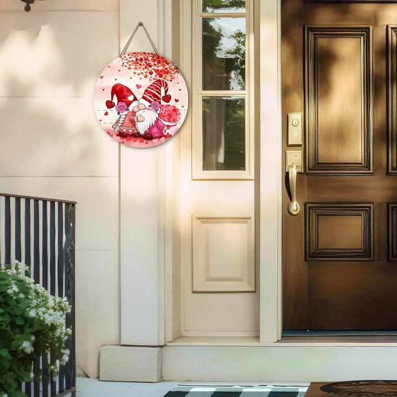 Valentine's Day Gnomes Front Door Sign Red Hearts Rose Door Hanger Valentines Wood Porch Wall Sign Anniversary Wedding Holiday Home Garden Hanging