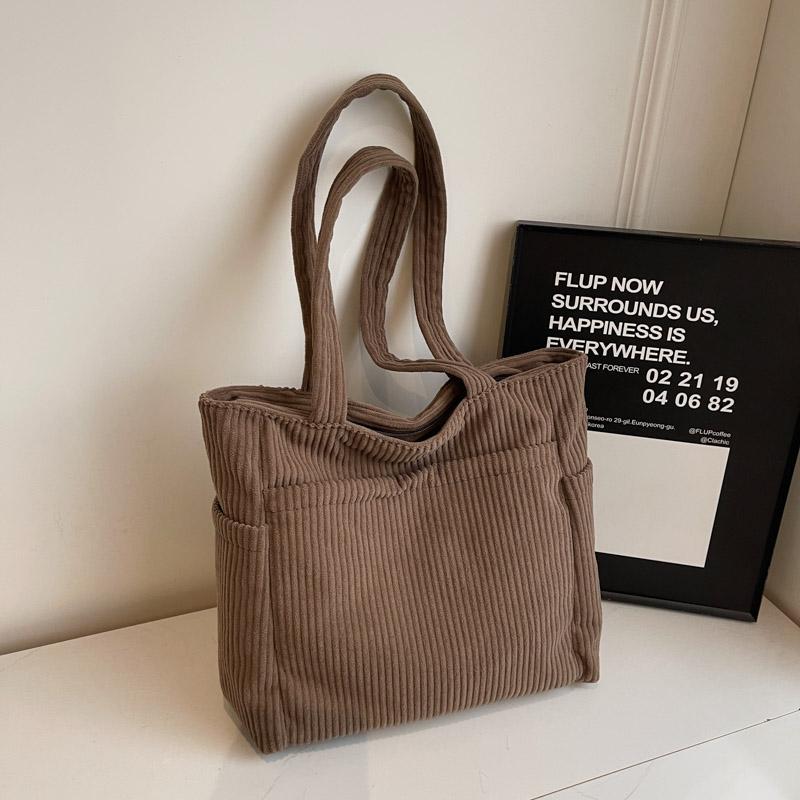 Большая вместительная сумка-тоут, однотонная женская вельветовая сумка через плечо, сумка через подмышку