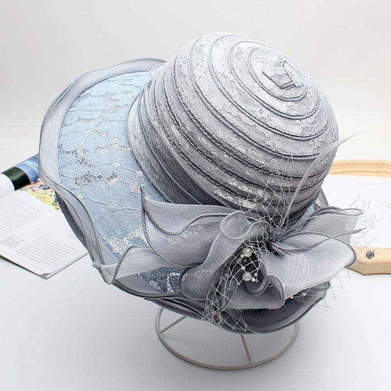 European and American hats women's summer fungus edge big brim sun hat lace sunscreen bucket hat elegant flower sun hat