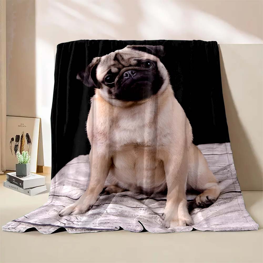 6 Sizes Cute Dog Pug Printed Blanket Warm Soft and Comfortable Home Travel Camping Blanket Sofa Bedding Cover Blanket Child Gift
